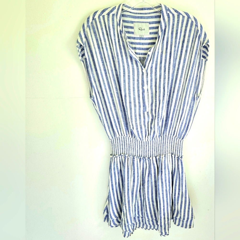 Rails Angelina Stripe Dress Smocked Waist Linen Blend - Picture 2 of 6